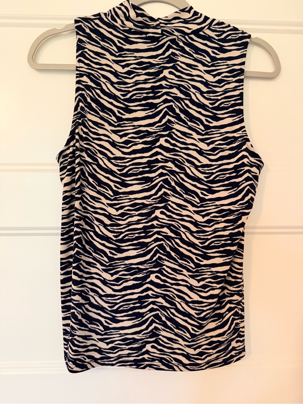 Beacon Sleeveless Mock Neck Tank - Black & Cream Zebra